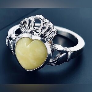 NEW D'Joy Connemara Marble 2.80ctw Claddagh Rhodium On Sterling - Sz 6